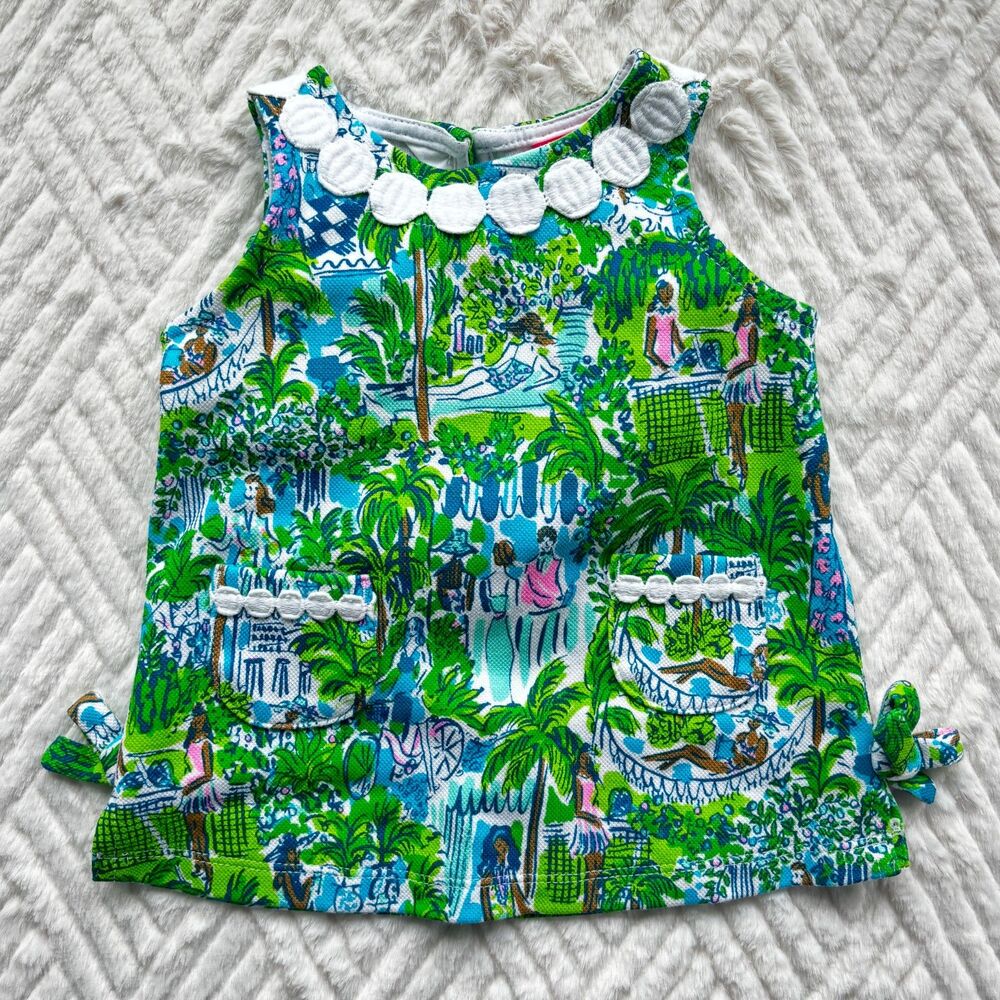 Lilly Pulitzer 6-12M Tropical Resort Print Dress Bloomers Side Bow Set NWOT